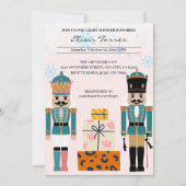 ピンクの冬の雪の結晶のナツクラッカーベビーシャワー 招待状 (正面)