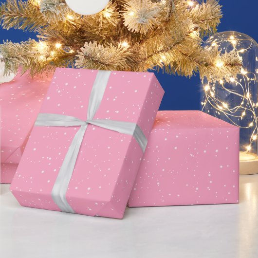 ピンクの冬の雪の結晶 ラッピングペーパー (クリスマス)