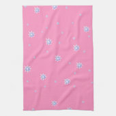 ピンクの冬の雪片 キッチンタオル (縦)