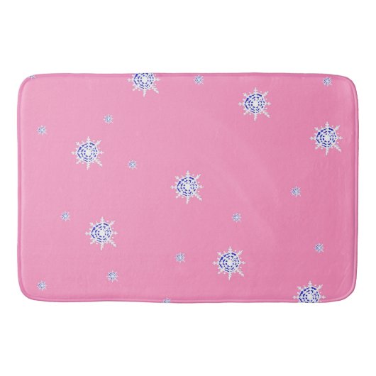 ピンクの冬の雪片 バスマット (正面)