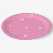 ピンクの冬の雪片 ペーパープレート (アングル)