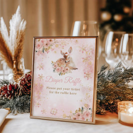 ピンクの冬の鹿その女の子の赤ちゃんシャワーおむつ ポスター