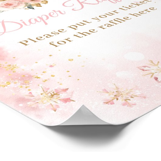 ピンクの冬の鹿その女の子の赤ちゃんシャワーおむつ ポスター (角)