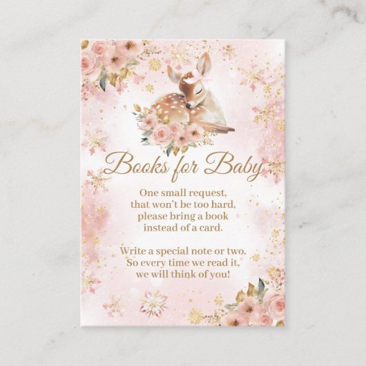 ピンクの冬の鹿その女の子の赤ちゃんシャワーの本 エンクロージャーカード (正面)