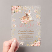 ピンクの冬の鹿その女の子の赤ちゃんシャワー アクリル招待状 (インサイチュ (ポータブル))