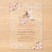 ピンクの冬の鹿その女の子の赤ちゃんシャワー アクリル招待状 (正面)
