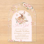 ピンクの冬の鹿その女の子の赤ちゃんシャワー アクリル招待状 (正面)