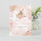 ピンクの冬の鹿その女の子の赤ちゃんシャワー サンキューカード (スタンド正面)
