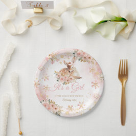 ピンクの冬の鹿その女の子の赤ちゃんシャワー ペーパープレート