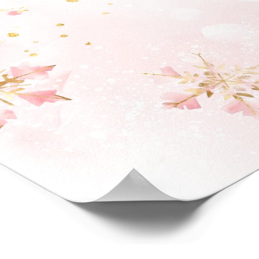 ピンクの冬の鹿その女の子の赤ちゃんシャワー ポスター (角)