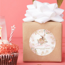 ピンクの冬の鹿その女の子の赤ちゃんシャワー ラウンドシール