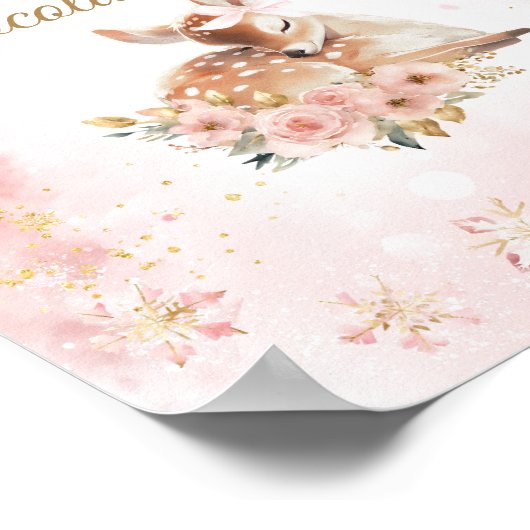 ピンクの冬の鹿その女の子ベビーシャワー熱いバー ポスター (角)