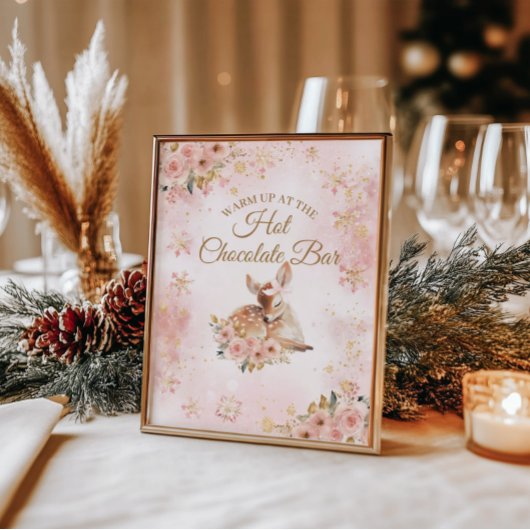 ピンクの冬の鹿その女の子ベビーシャワー熱いバー ポスター