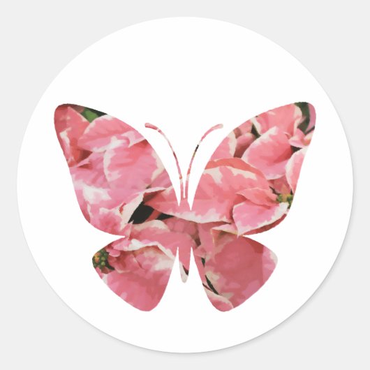 ピンクの冬カエデのポインセチア花蝶 ラウンドシール (正面)