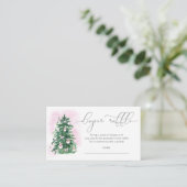 ピンクの冬クリスマスツリーおむつラッフルチケット エンクロージャーカード (スタンド正面)