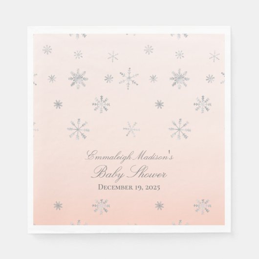 ピンクの冬ワンダーランドスノーフレーク赤ちゃんシャワー スタンダードランチョンナプキン (正面)