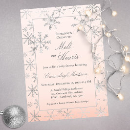 ピンクの冬ワンダーランドスノーフレーク赤ちゃんシャワー 招待状