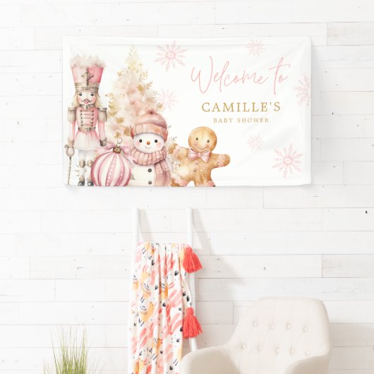 ピンクの冬ワンダーランド赤ちゃんシャワーへようこそ 横断幕 (インサイチュ)