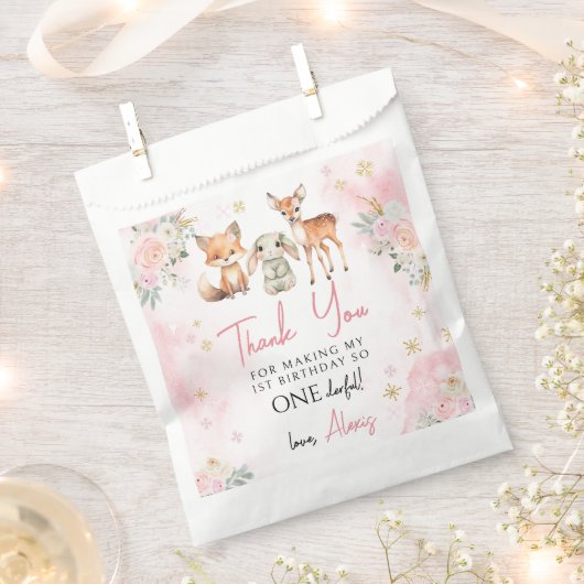 ピンクの冬1st女の子の誕生日感謝していあなたはバッグを好む フェイバーバッグ (クリップ留めされた状態)