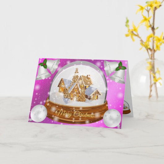 ピンクの冬 カード (黄色い花)