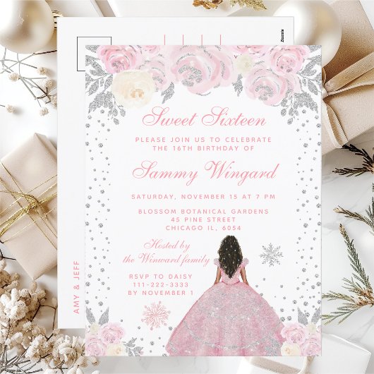 ピンクの冬 ダークスキンのプリンセス スイートシックスティーン ポストカード