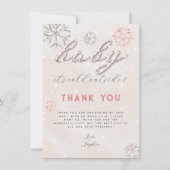 ピンクの冬Rhinestones赤ちゃんシャワーありがとう 招待状 (正面)