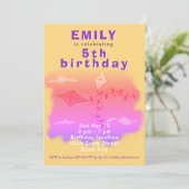 ピンクの凧を描く子供の誕生日パーティー 招待状 (スタンド正面)