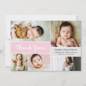 ピンクの出産の発表カスタム写真ベビーシャワー サンキューカード (正面)