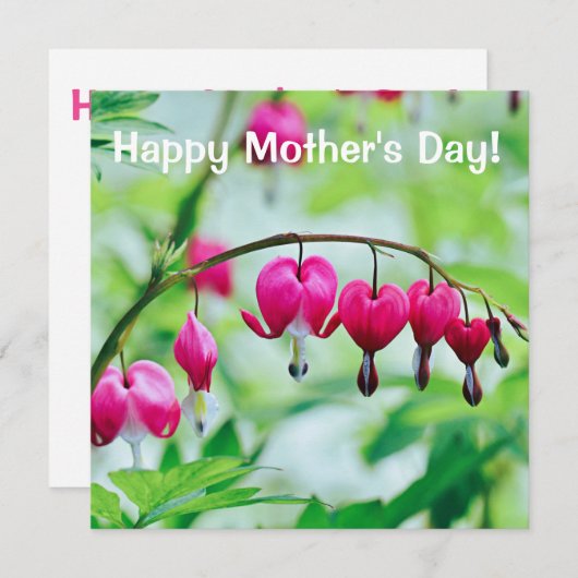 ピンクの出血ハートフラワーカード母の日 (正面/裏面)