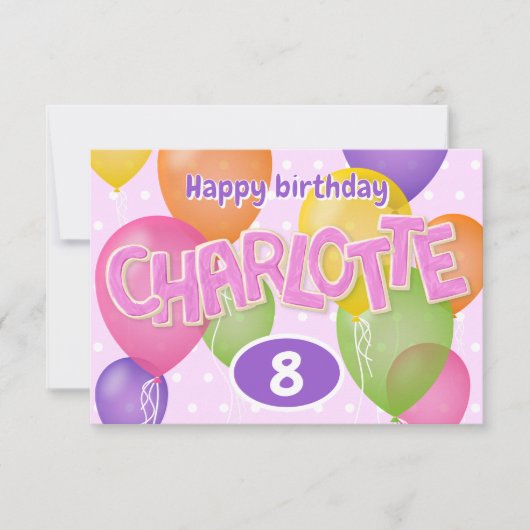 ピンクの切り出しの文字クッキーCharlotte誕生日 カード (正面)