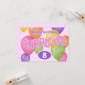 ピンクの切り出しの文字クッキーCharlotte誕生日 カード (正面/裏面インサイチュ)