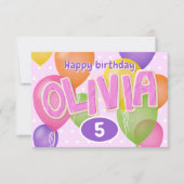 ピンクの切り出しの文字クッキーOlivia誕生日 カード (正面)