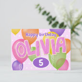 ピンクの切り出しの文字クッキーOlivia誕生日 カード (スタンド正面)