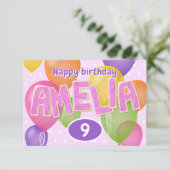 ピンクの切り出し文字クッキーAmelia誕生日 カード (スタンド正面)