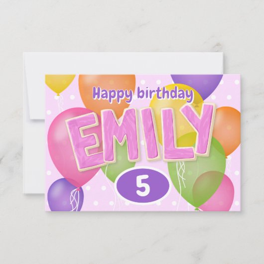 ピンクの切り出し文字クッキーEmily誕生日 カード (正面)