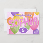 ピンクの切り出し文字クッキーSophia誕生日 カード (正面)