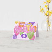 ピンクの切り抜き文字のクッキー アメリア 誕生日 カード (黄色い花)