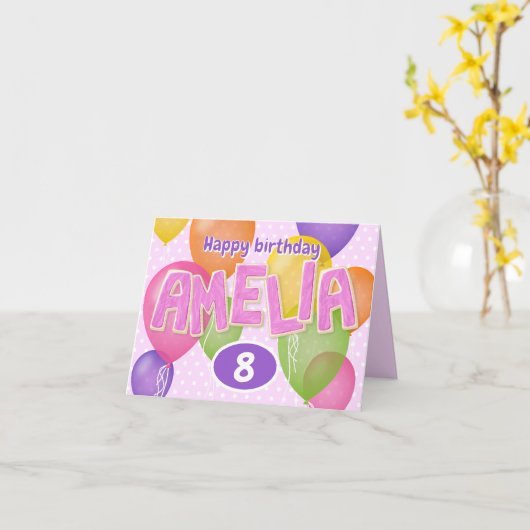 ピンクの切り抜き文字のクッキー アメリア 誕生日 カード (黄色い花)