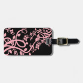 ピンクの切り身と花で黒いテンプレート ラゲッジタグ (正面横)