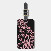 ピンクの切り身と花で黒いテンプレート ラゲッジタグ (正面縦)