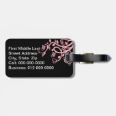 ピンクの切り身と花で黒いテンプレート ラゲッジタグ (裏面横)