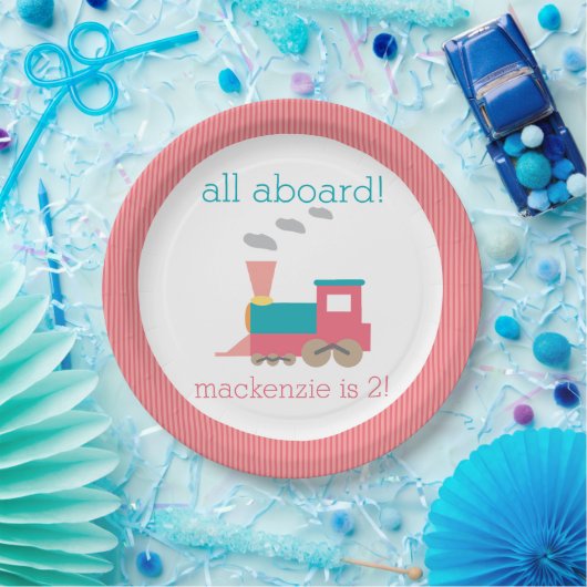 ピンクの列車の誕生会のプレート ペーパープレート (パーティー)