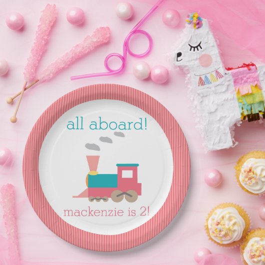 ピンクの列車の誕生会のプレート ペーパープレート (パーティー)