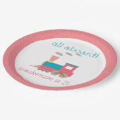 ピンクの列車の誕生会のプレート ペーパープレート (アングル)