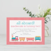 ピンクの列車の誕生日の招待状 招待状 (スタンド正面)