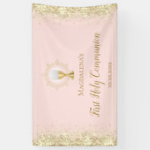 ピンクの初の聖餐フェイク式金ゴールドグリッター 横断幕 (縦)