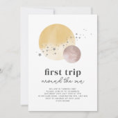 ピンクの初めての太陽の周りを旅する 誕生日招待状 招待状 (正面)