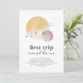 ピンクの初めての太陽の周りを旅する 誕生日招待状 招待状 (スタンド正面)