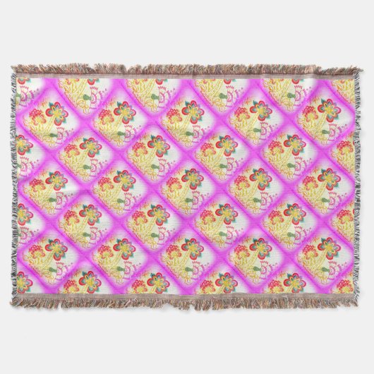 ピンクの刺繍ヤシの木が毛布を投げる スローブランケット (正面)