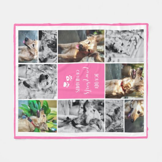 ピンクの前絵を私たちのハートペット記念コラージュ フリースブランケット (正面(横))